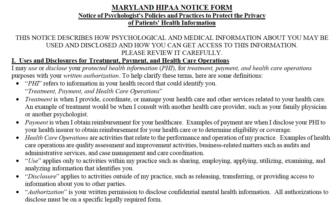 first of four screen shots of HIPAA Privacy Policy documaent