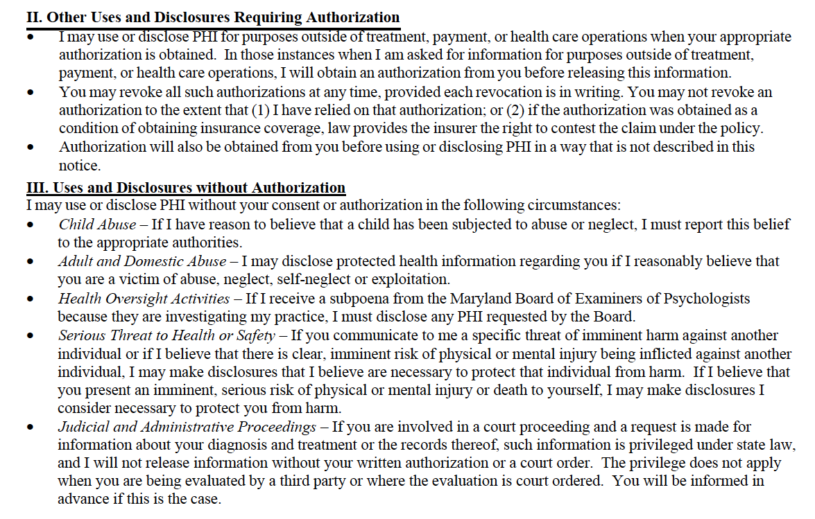 second of four screen shots of HIPAA Privacy Policy documaent