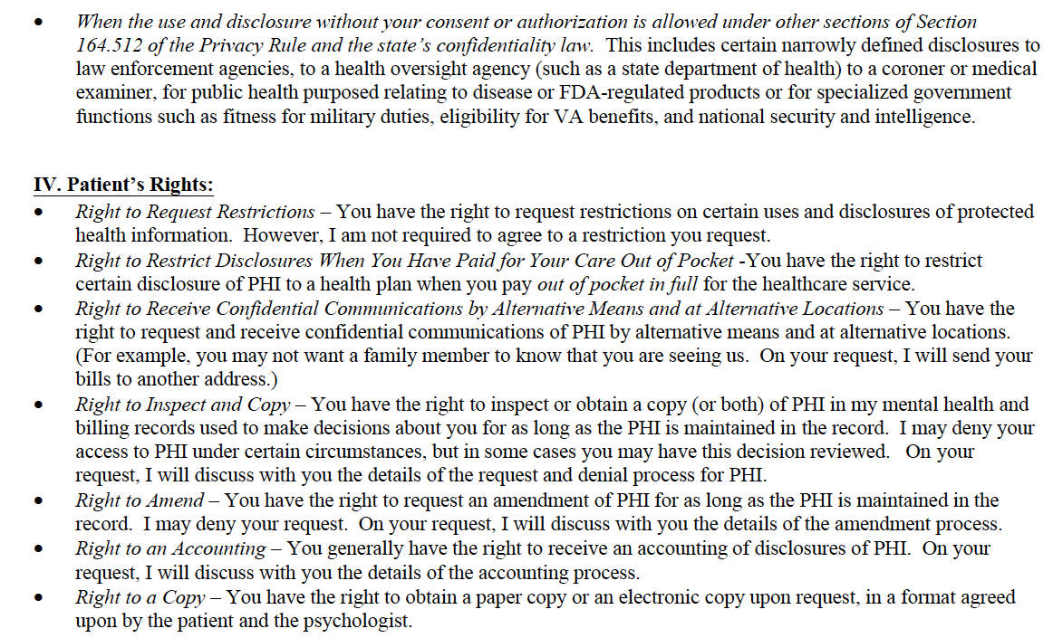 thrid of four screen shots of HIPAA Privacy Policy documaent